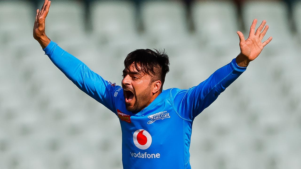 Rashid Khan celebrates one of his 18 wickets in BBL09.