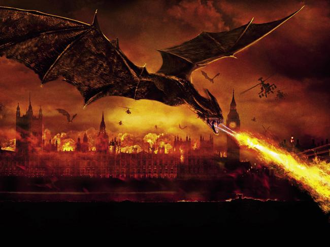 Promotional artwork showing dragons destroying London in the movie Reign of Fire. Modern dragon lore often gives them an apocalyptic role, representative of human failings. Picture: Buena Vista / Reign of Fire