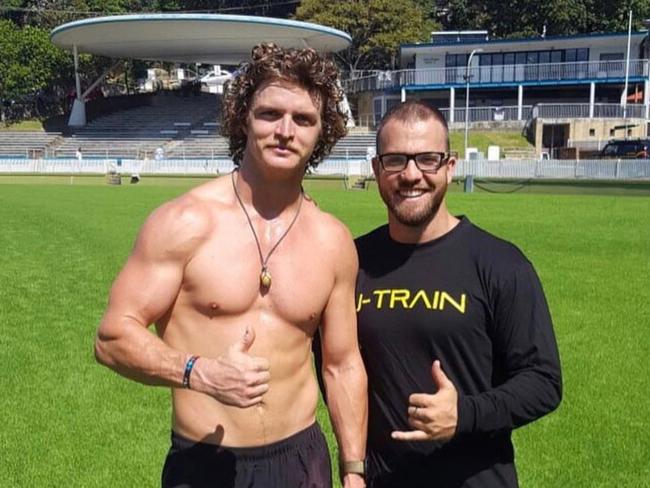 Nick Cummins and James Brodie at Manly Oval ahead of their Kokoda Track walk.