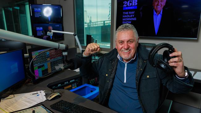 Ray Hadley, celebrates his 20th year unbeaten in the morning time slot, at 2GB Radio, Pyrmont, today. Picture: Justin Lloyd.