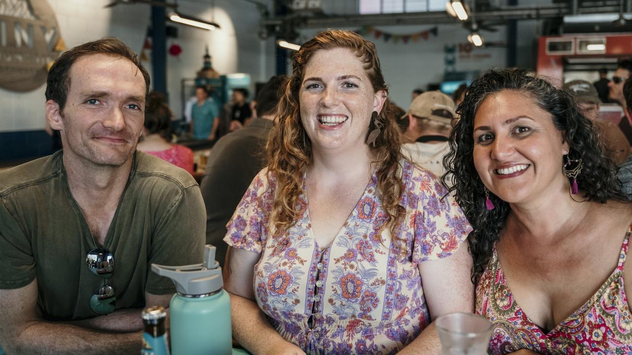 Colin Mather, Bridie Allen and Diana Condylas at Tiny Mountain's third birthday. Picture: Supplied