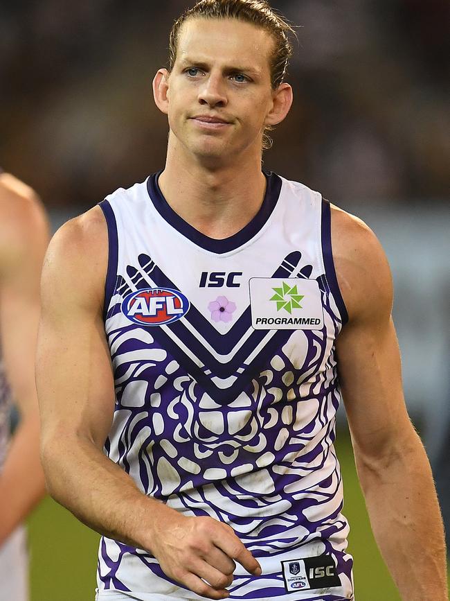 Nat Fyfe’s defensive game is ‘deplorable’, according to Mick Malthouse. Pic: AAP