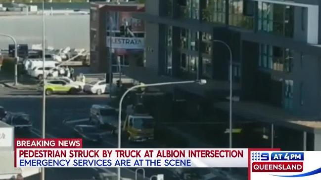 Cyclist hit by truck at Albion.  Courtesy: Nine News Queensland