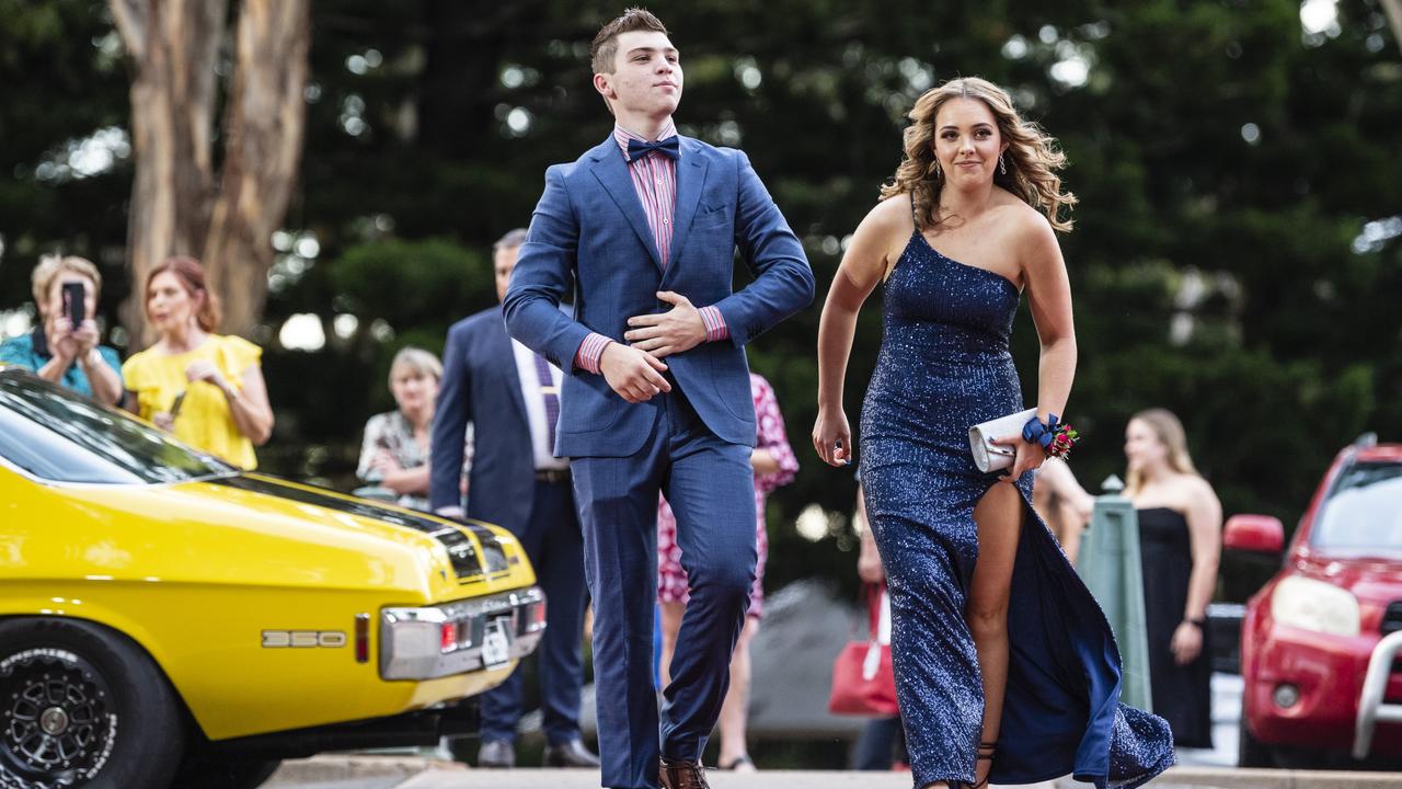 Max Bloustien and partner Courtney Gill at St Mary's College formal at Picnic Point, Friday, March 24, 2023. Picture: Kevin Farmer