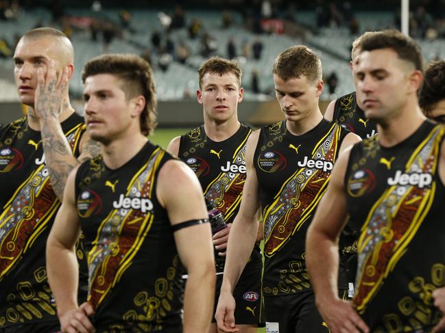 The dejected Tigers lament another loss. Picture: Getty Images