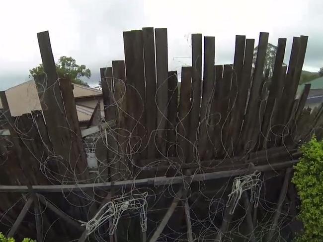 Tony’s defences come complete with barbed wire and a catapult. Picture: Channel Nine