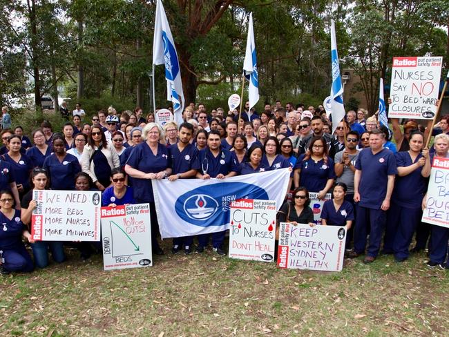 NSW Nurses and Midwives Association hold a rally at Westmead hospital following the closure of B3A ward