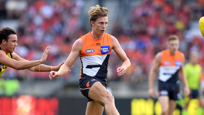 Lachie Whitfield runs all day and uses the ball beautifully. Pic: AAP