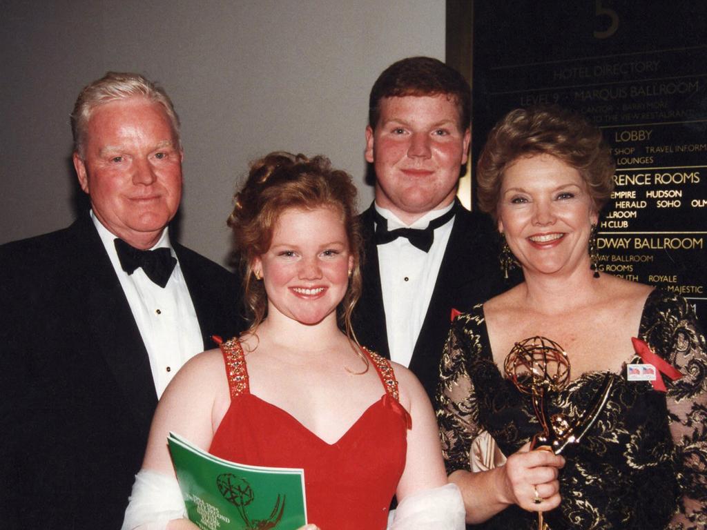 Davies (second from left) with her mother, Erika Slezak, father, Brian Davies, and brother Michael. Picture: Steven Bergman/AFF-USA.COM/MEGA