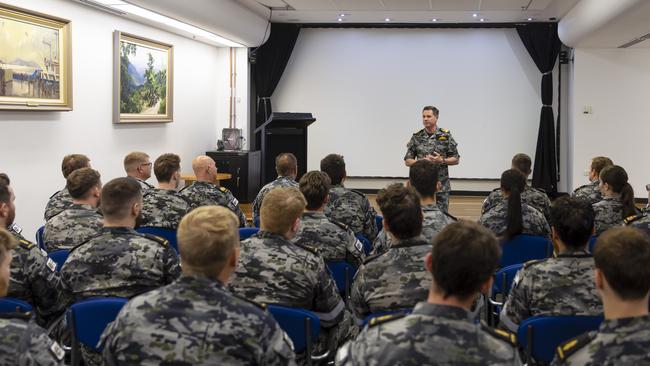 Chief of Navy Mark Hammond with Australian sailors deployed to Guam for training on maintaining US nuclear submarines. Picture: Department of Defence.