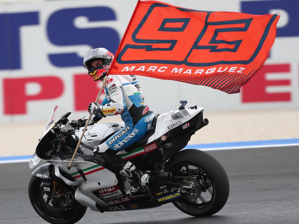 Marc Marquez celebrates during MotoGP World Championship Stop 13 at Misano circuit in Italy on September 8, 2024. (Gold and Goose/Getty Images/Red Bull Content Pool)