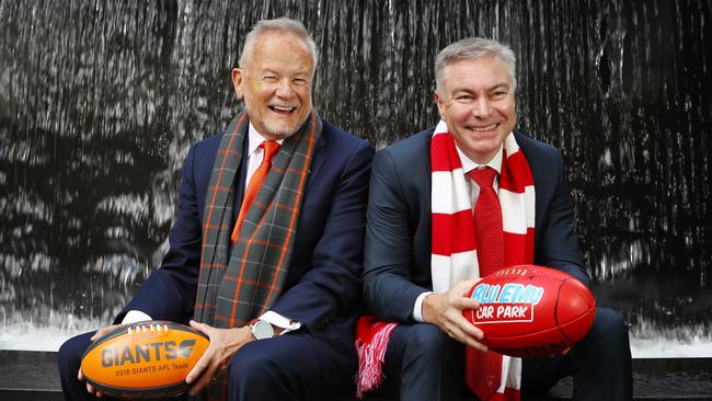 GWS chairman Tony Shepherd and Sydney chairman Andrew Pridham. Picture: Hollie Adams