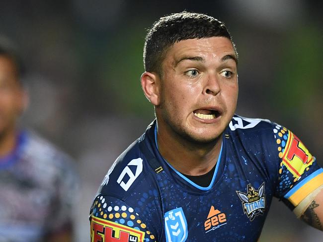 Ash Taylor of the Titans during the Round 11 NRL match between the Manly Sea Eagles and the Gold Coast Titans at Lottoland in Sydney, Friday, May 24, 2019. (AAP Image/Joel Carrett) NO ARCHIVING, EDITORIAL USE ONLY