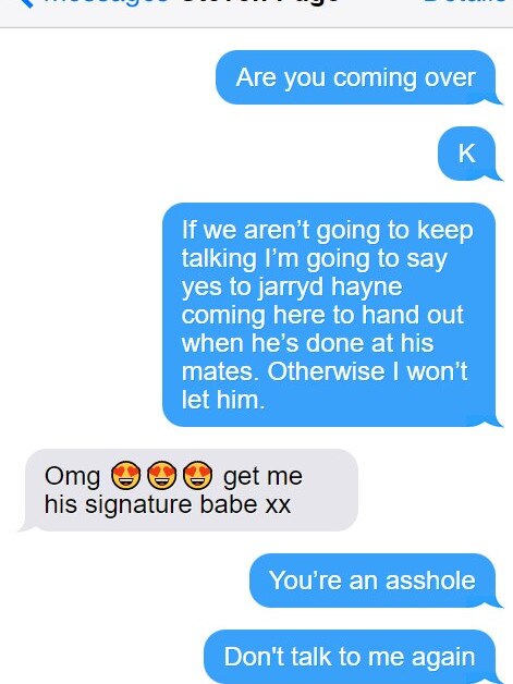 The woman texted Steven Page on the same day she was assaulted by Hayne. Picture: Mockup