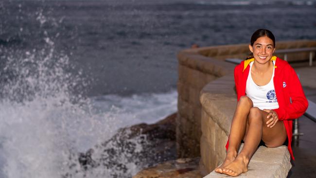 Coogee Surf Life Saving Club member Ruby Thomasyu, 14, at Coogee Beach. Ruby has been nominated for the 2019 Local Sports Stars Awards. Picture: Monique Harmer