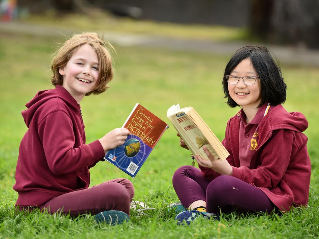 MELBOURNE, AUSTRALIA - AUGUST 24TH, 2023 : Grade 4s Milla Whiteley and Vanessa Wong from Cheltenham East Primary School, are advancing to the state and territory finals of the Prime Ministers Spelling Bee.

Picture : Nicki Connolly
