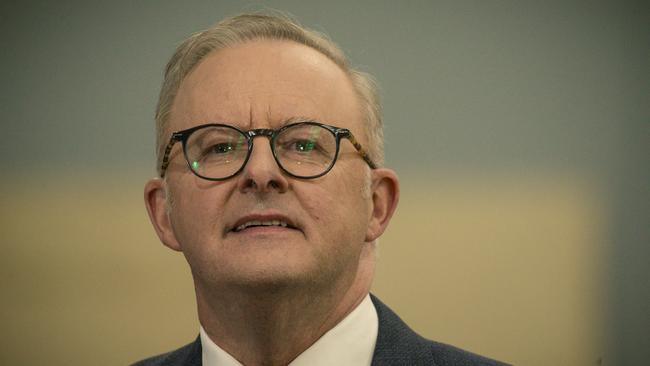 Anthony Albanese in Brisbane on Thursday. Picture: NewsWire / Glenn Campbell