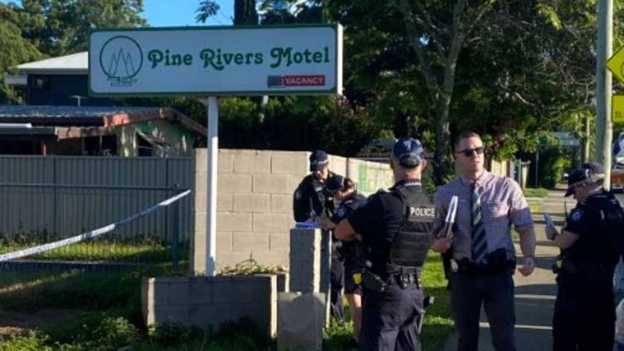 Police at a Kallangur motel where a man was found dead after reports of a disturbance. Picture: Samantha Scott