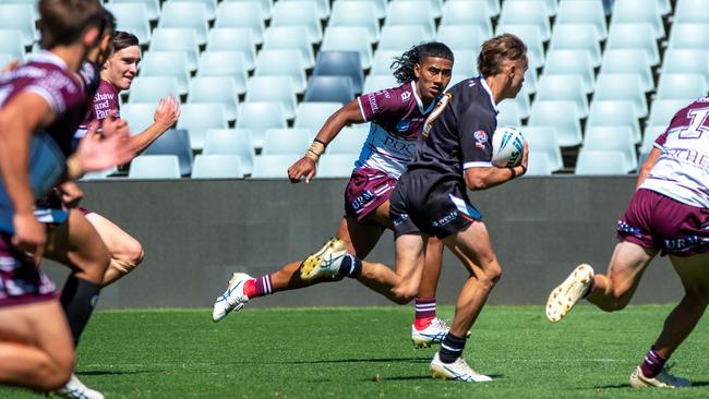 Riley Oitmann sets the pace in the Harold Matts against Manly in 2023. Picture; Thomas Lisson.