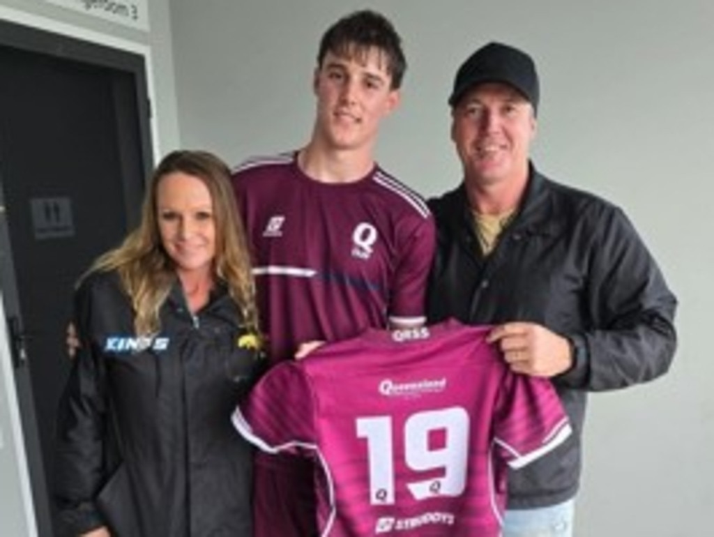 Parents Crystal and Stuart McKay were then when son Eli received his Queensland schoolboys jersey.