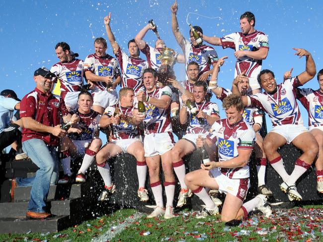 Sunshine Coast Sea Eagles celebrate the grand final win.