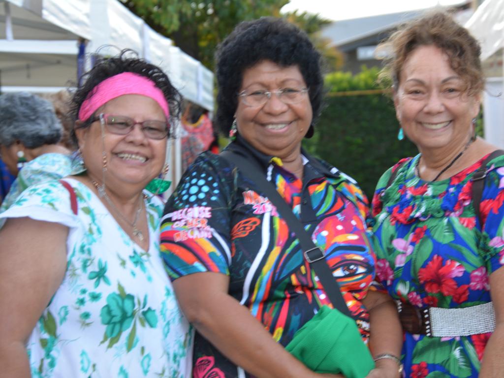 Deb Foster, Hahine McCaskill and Genevieve Meldrum at the Big Talk One Fire event on September 16 at Munro Martin Parklands. Picture: Bronwyn Farr