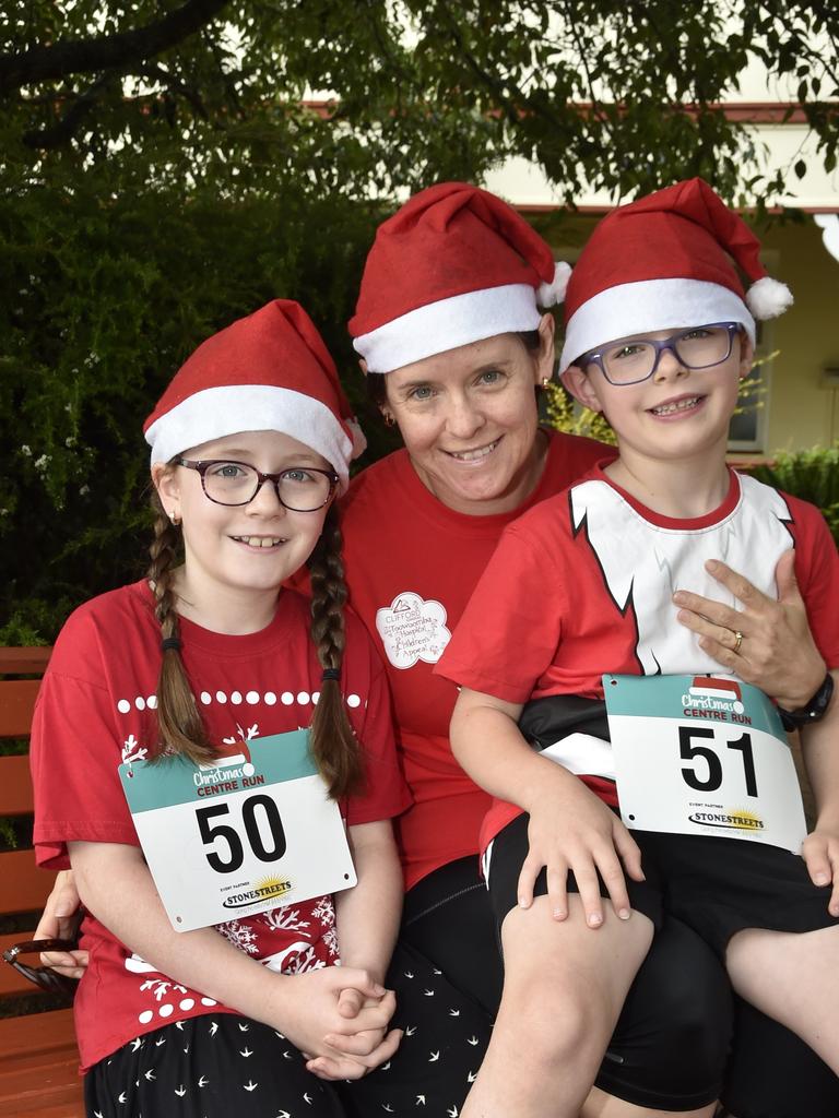 For the third year the Douglas family, from left; Arwen, Melody and Elijah Douglas take part in the Toowoomba Hospital Foundation, Christmas centre run. December 2017