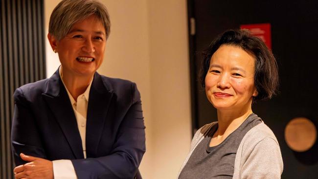 Foreign Minister Penny Wong Australian journalist Cheng Lei upon her arrival at the airport in Melbourne, following Lei’s release from Chinese detention.