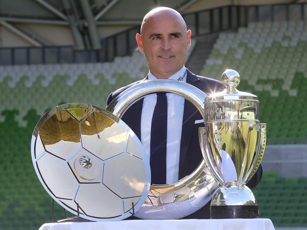 Kevin Muscat acquired a decent trophy cabinet during his six seasons at Victory. Pic: Michael Klein.