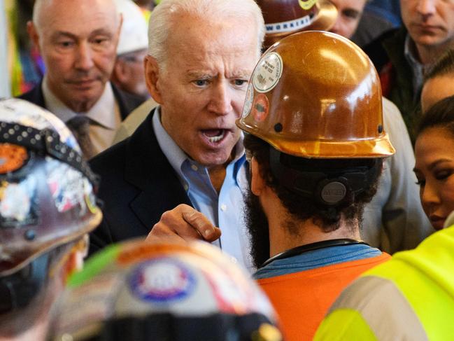 Democratic presidential candidate Joe Biden had a fiery confrontation with a worker. Picture: AFP