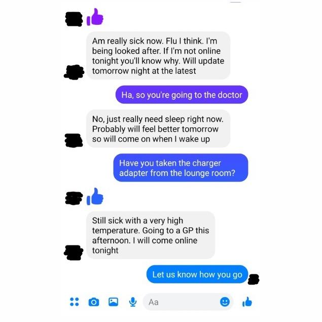 Mock up of Facebook messenger conversation where Adam Margolis pretended to be his girlfriend Mai Vang in a group chat with her sisters. Picture: NCA NewsWire