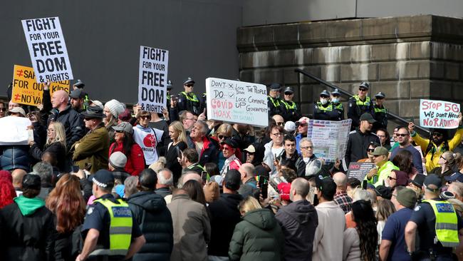 Police allowed protesters to speak outside Parliament House for more than 30 minutes.