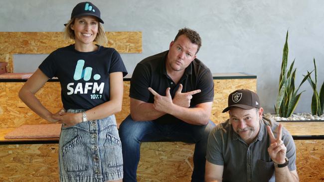 Andrew ‘Cosi’ Costello, centre, has been dumped from SAFM’s breakfast show with Rebecca Morse and Anthony Lehmann.