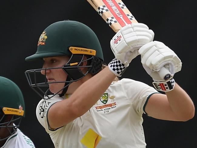 PERTH, AUSTRALIA - FEBRUARY 16: Annabel Sutherland of Australia bats during day two of the Women's Test match between Australia and South Africa at the WACA on February 16, 2024 in Perth, Australia. (Photo by Paul Kane/Getty Images)