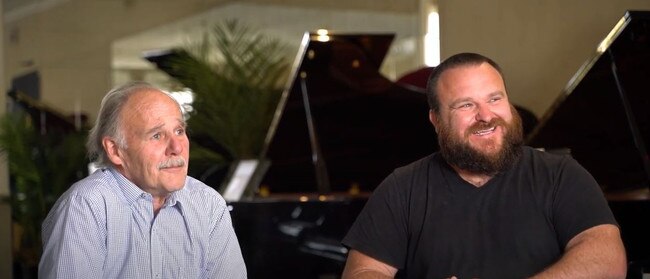 Geoff and Chris Logan of Logan's Pianos in Burwood and historical pictures of the store