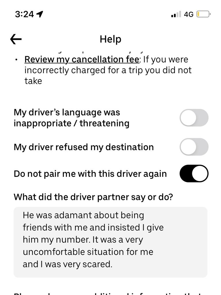 The company said they received “multiple complaints” about the driver from users. Picture: Supplied