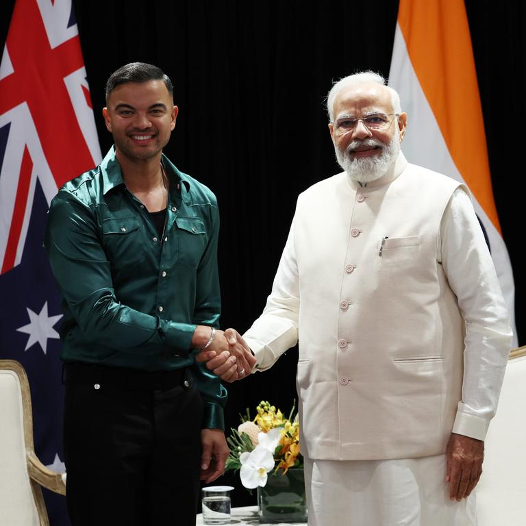 Pop star Guy Sebastian met with Mr Modi, with the pair discussing music and a connection to Kanpur, India. Picture: Twitter