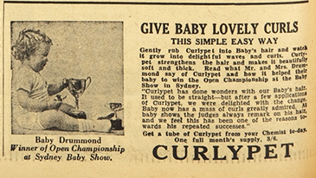 1939 ad for Curlypet. Source: Australian Women's Weekly, National Library of Australia collection.