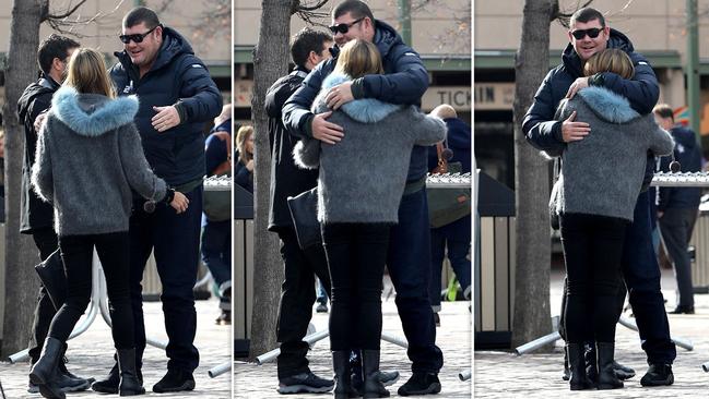 James Packer's mystery blonde comes in for a bear-hug from the casino billionaire.