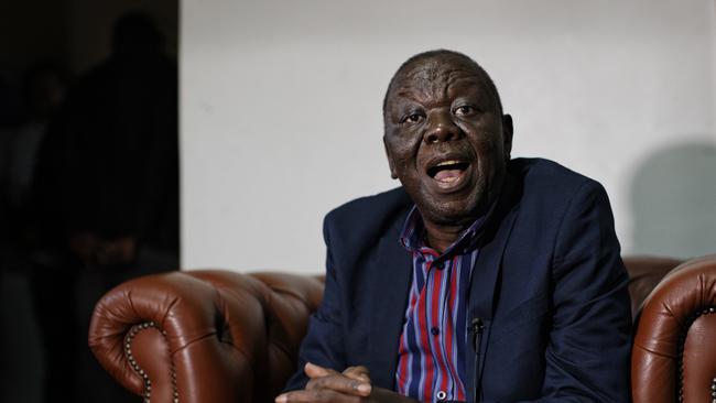 Zimbabwe opposition leader Morgan Tsvangirai speaks to the Associated Press at his home in Harare. Picture: AP