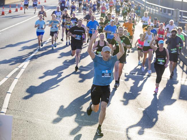 Run the Bridge Fun Run 2020 across Tasman Bridge. Picture: RICHARD JUPE