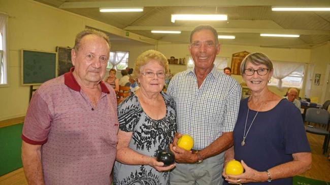 SHIELD CONTEST: Alan Schulze and Barbara Matthews (Warwick), Sam Puglisi and Val Matthews (Stanthorpe) at the Maroon Shield competition between the neighbouring towns in Warwick. Picture: Gerard Walsh