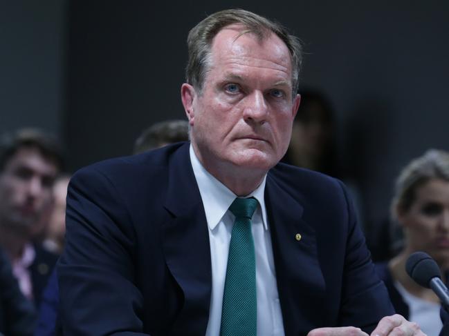 Day one of a three-day Senate Inquiry into corporate tax avoidance held at The Portside Centre, Sydney. Australian Taxation Office attends committee hearing. ATO Commissioner Chris Jordan responds to questions, second Commissioner Andrew Mills (R). Pic - Britta Campion