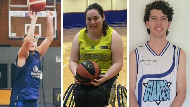 Three of the Fraser Coast’s rising basketball stars. From left, Nathan Sewell, Emerald Wilmshurst and Matthew Marks. Photos: Contributed.