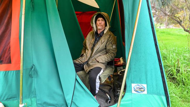 Adam Woods, 51, sleeping rough in the South Parklands. Picture: Brenton Edwards