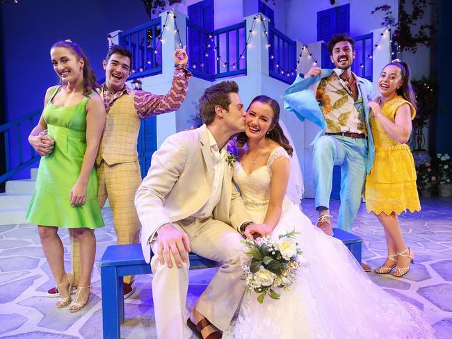 Jessica Di Costa, Sam Hooper, Stephen Mahy, Sarah Morrison, Alex Gibson-Giorgio and Monique Salle in <i>Mamma Mia! </i>Picture: Ian Currie