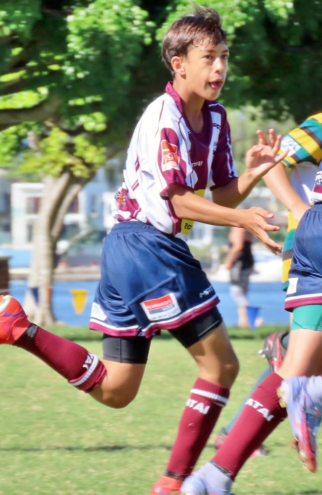 Noosa Dolphins player Devereux Keil in action at the 2022 King of the Country tournament.