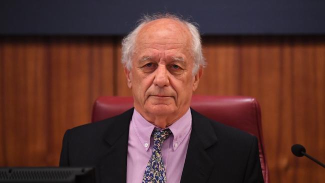 Commissioner Hon. Raymond Finkelstein AO QC is seen during Victoria's royal commission into Crown Casino. Picture: AAP Image/James Ross.