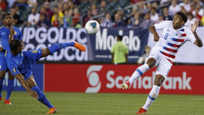 Michael Maria playing for Curacao against the US in the CONCACAF Gold Cup quarter-finals. Picture: AP Photo/Matt Slocum