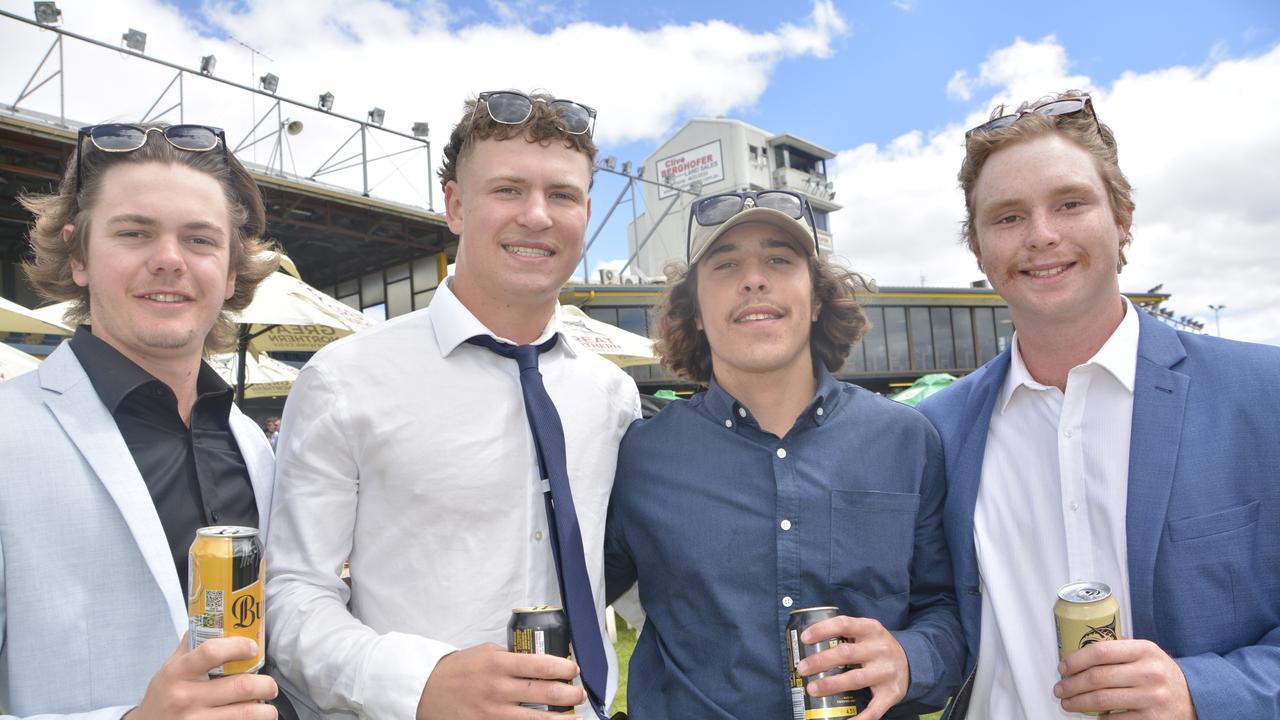 Cruz Williamson, Isaac Wickham, Darcy Watherston and Joe Hayne at the 2023 Audi Centre Toowoomba Weetwood race day at Clifford Park Racecourse.